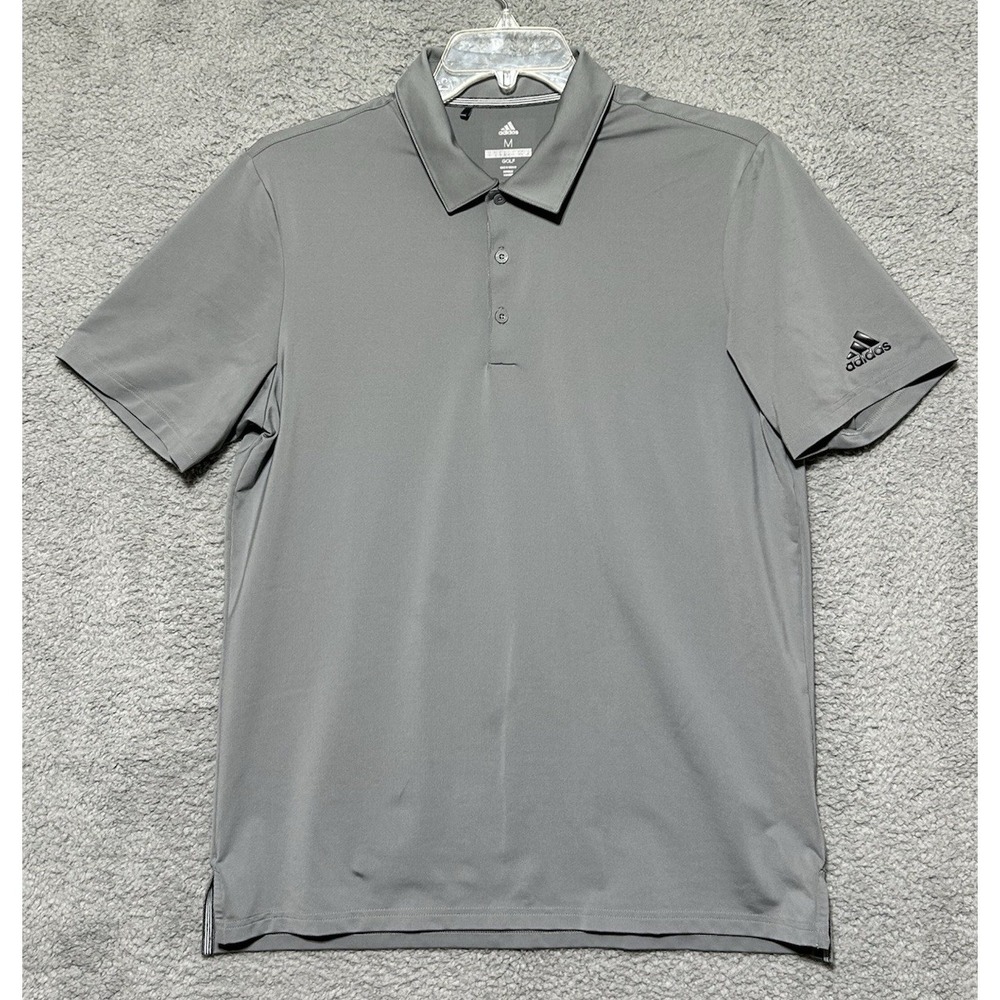 Adidas Golf Polo Shirt Mens Medium Gray‎ 3 Buttons Short Sleeve Athletic Casual
